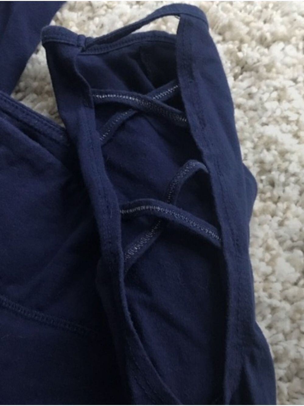 Yoga High Rise Blue Leggings With Criss Cross Cut Out On Legs - Picture 3 of 3